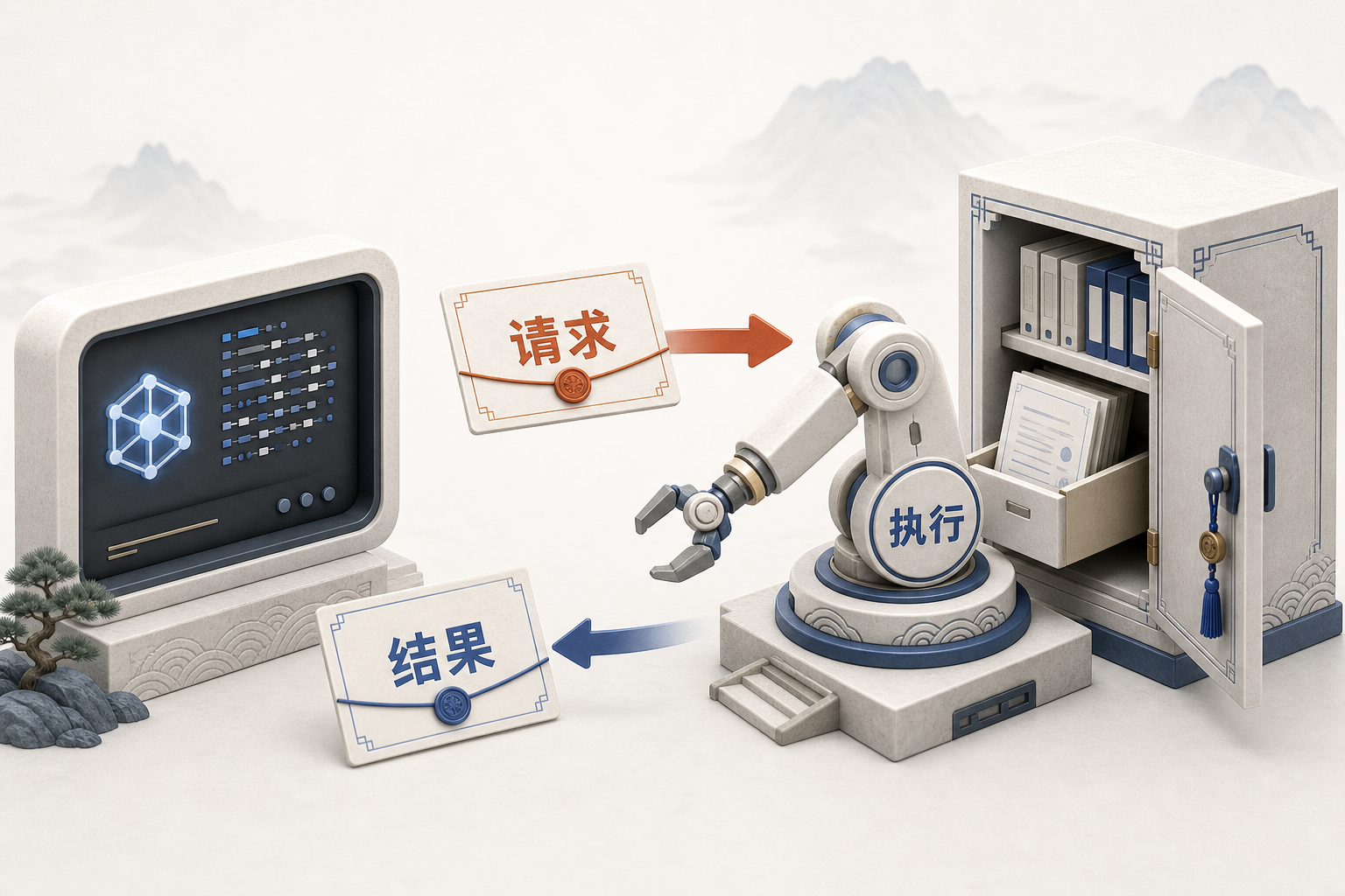 AIOps 概念图:模型发请求,客户端执行