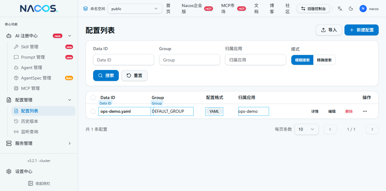 Nacos 配置列表